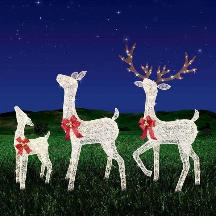 Lytworx Christmas Decor Reindeers  with Red Bow Family Warm White 3 Pack