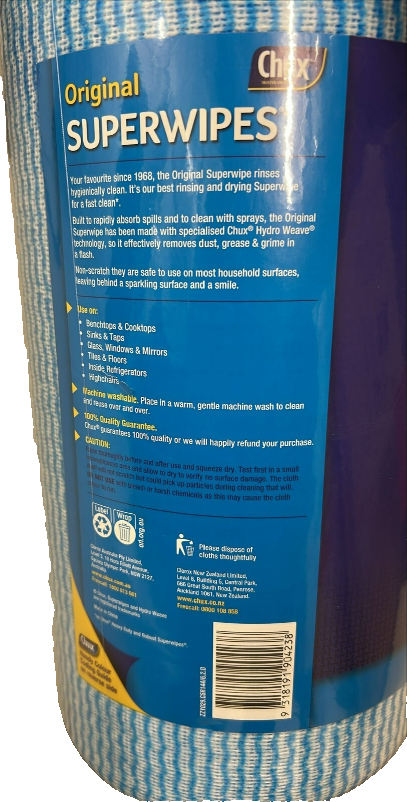 Chux Original Superwipes Cleaning Cloth Wipe Reusable Kitchen Roll 144 Pack Bulk