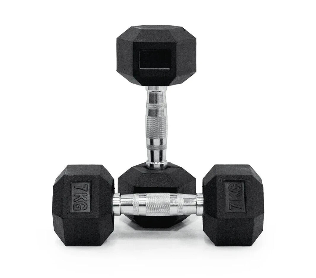 7KG Rubber Hex Dumbbell Fitness Home Gym Exercise Equipment Weight Set Pair