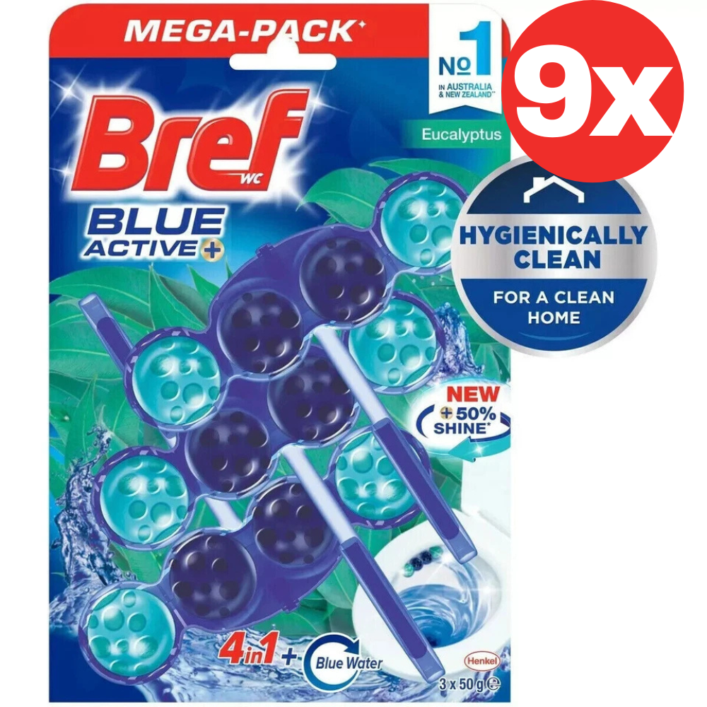 Bref Blue Active Eucalyptus Rim Block Toilet Bowl Cleaner  Freshener 9 x 50g