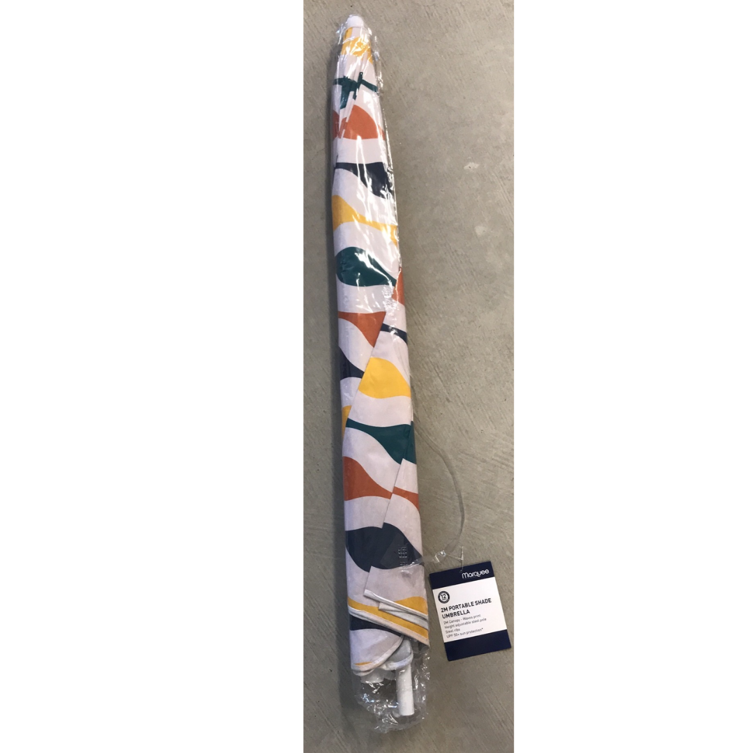Marquee 2m Beach Umbrella Portable Canopy Sun Protection Shade Wave Pattern
