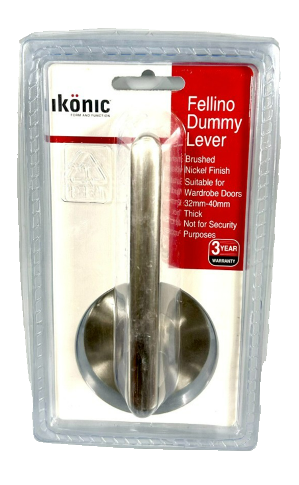 Ikonic Fellino Dummy Door Knob Lever Lock Handle Set  Brushed Nickel Finish
