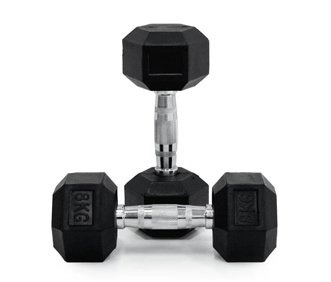 8KG Rubber Hex Dumbbell Fitness Home Gym Exercise Strength Weight Set Pair