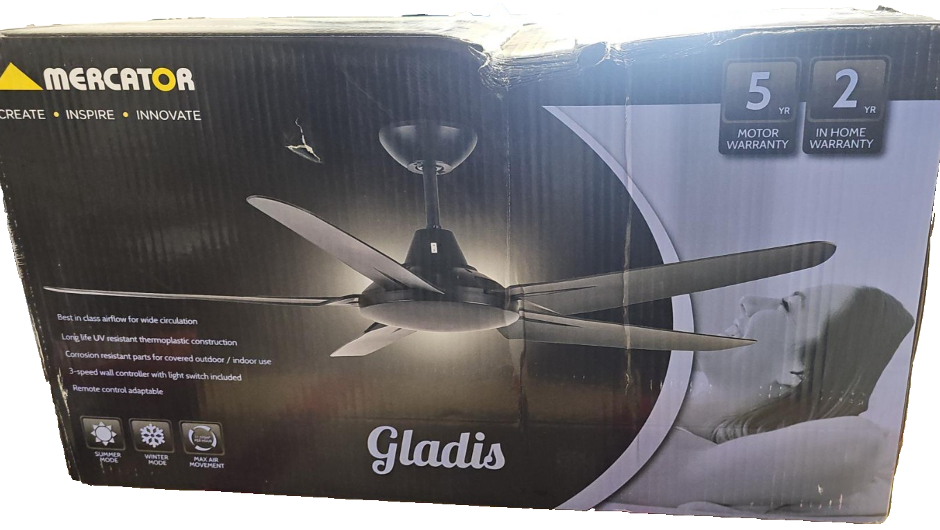 Mercator Gladis 130cm Ceiling Fan 5 Blade Indoor Living Room 3 Speed Black