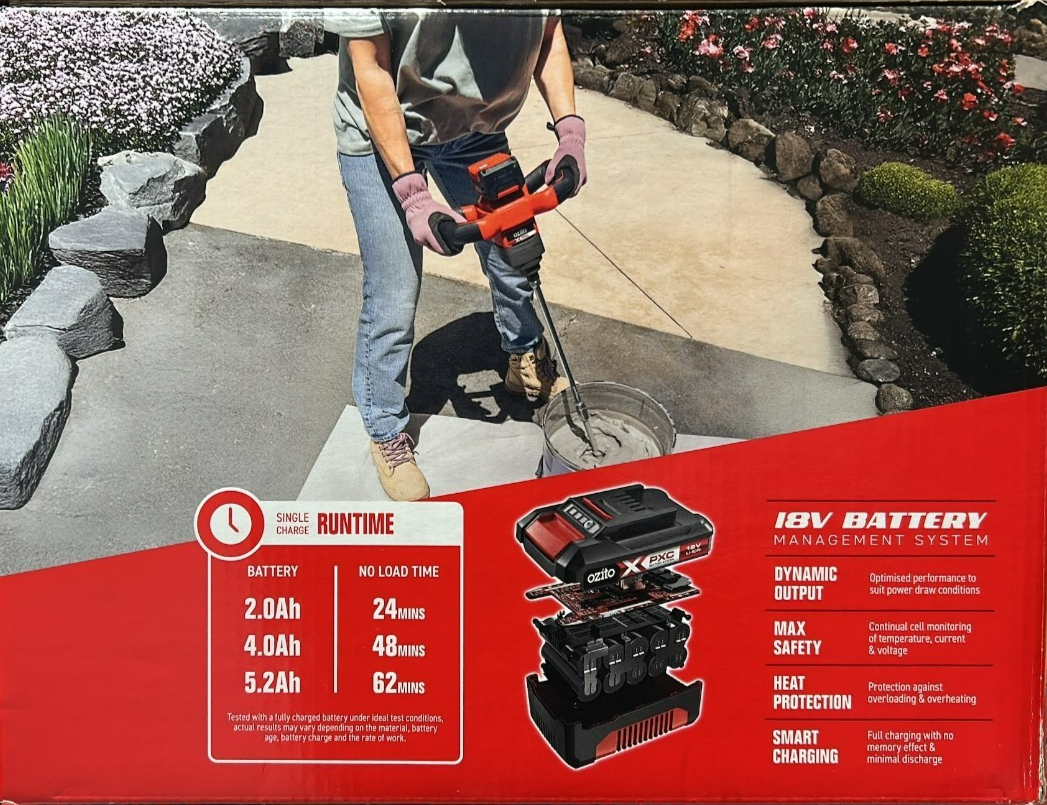 Ozito PXC Cordless Mixing Drill 4.0Ah Battery Fast Charger Kit Set 18V