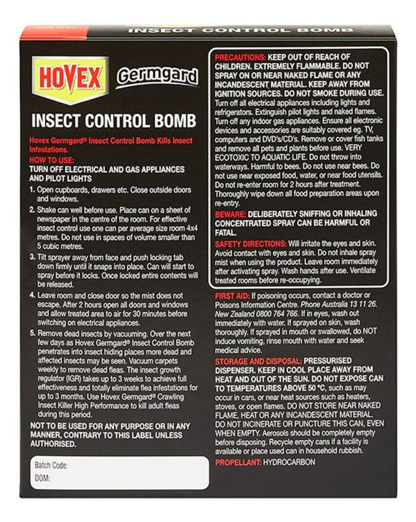 Hovex Germgard Insecticide Bomb Insect Bugs Moths Flea Control 125g - 3 Pack