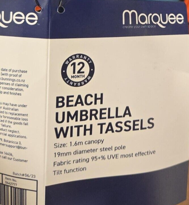 Marquee Beach Umbrella Tassel Picnic Portable Canopy Sun Protection Shade