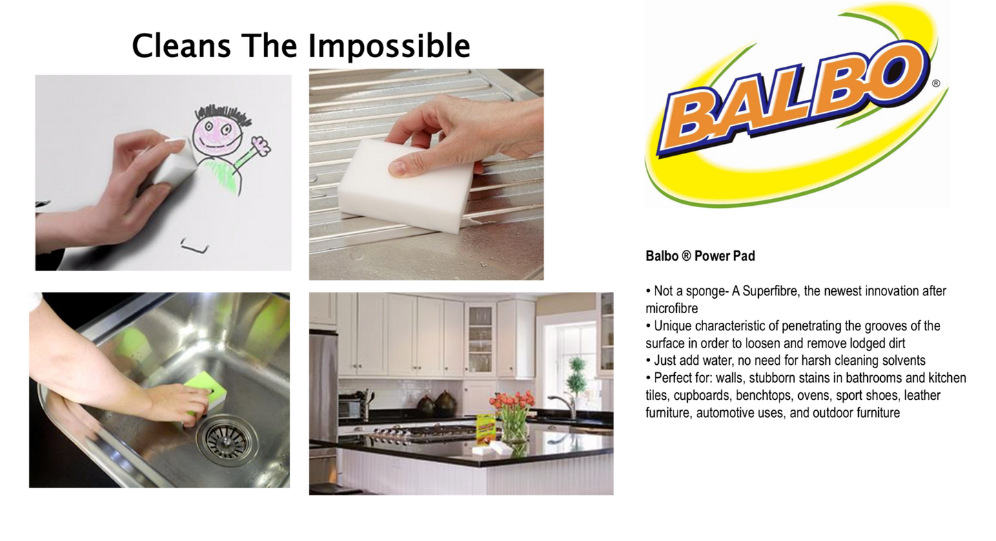 Balbo Power Pad Twin Pack Cleaning Pads Surface Cleaner Eraser Sponge 2 x 4 Pack