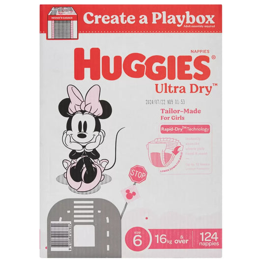 Huggies Girls' Ultra Dry Nappies Size 6 Junior 124 Disposable Diapers 16kg+