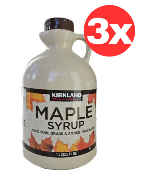 3x Kirkland Maple Syrup 1 Litre Grade A Amber Color Rich Taste Product of Canada