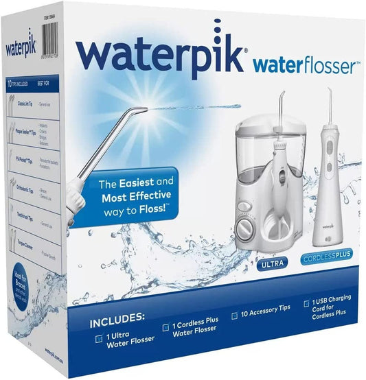 Waterpik Water Flosser Ultra + Cordless Plus Waterflosser Pack +10 Accessory Tip