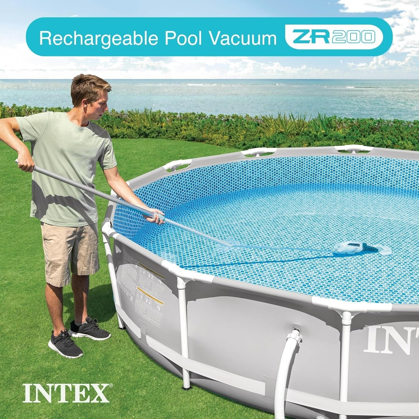 Intex ZR200 Pool Vacuum Cleaner Rechargeable Cordless Telescoping Above Ground