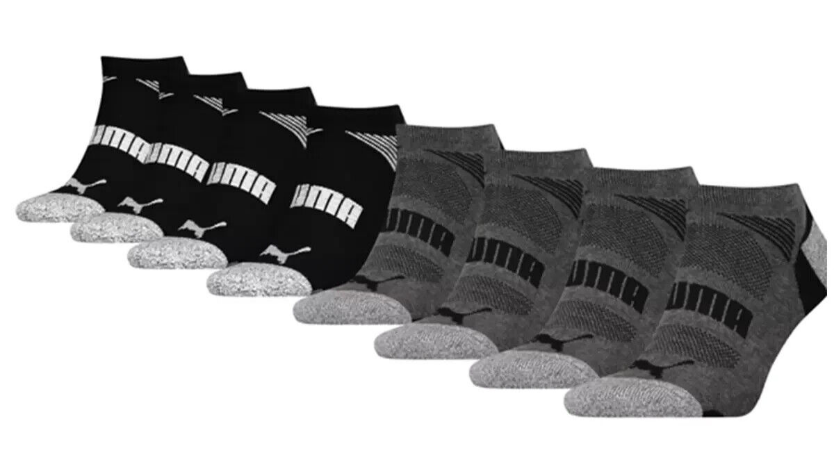 Puma Men's No Show Sock CoolCell Casual Sport Socks Size 13-15 Black Grey 8 Pack