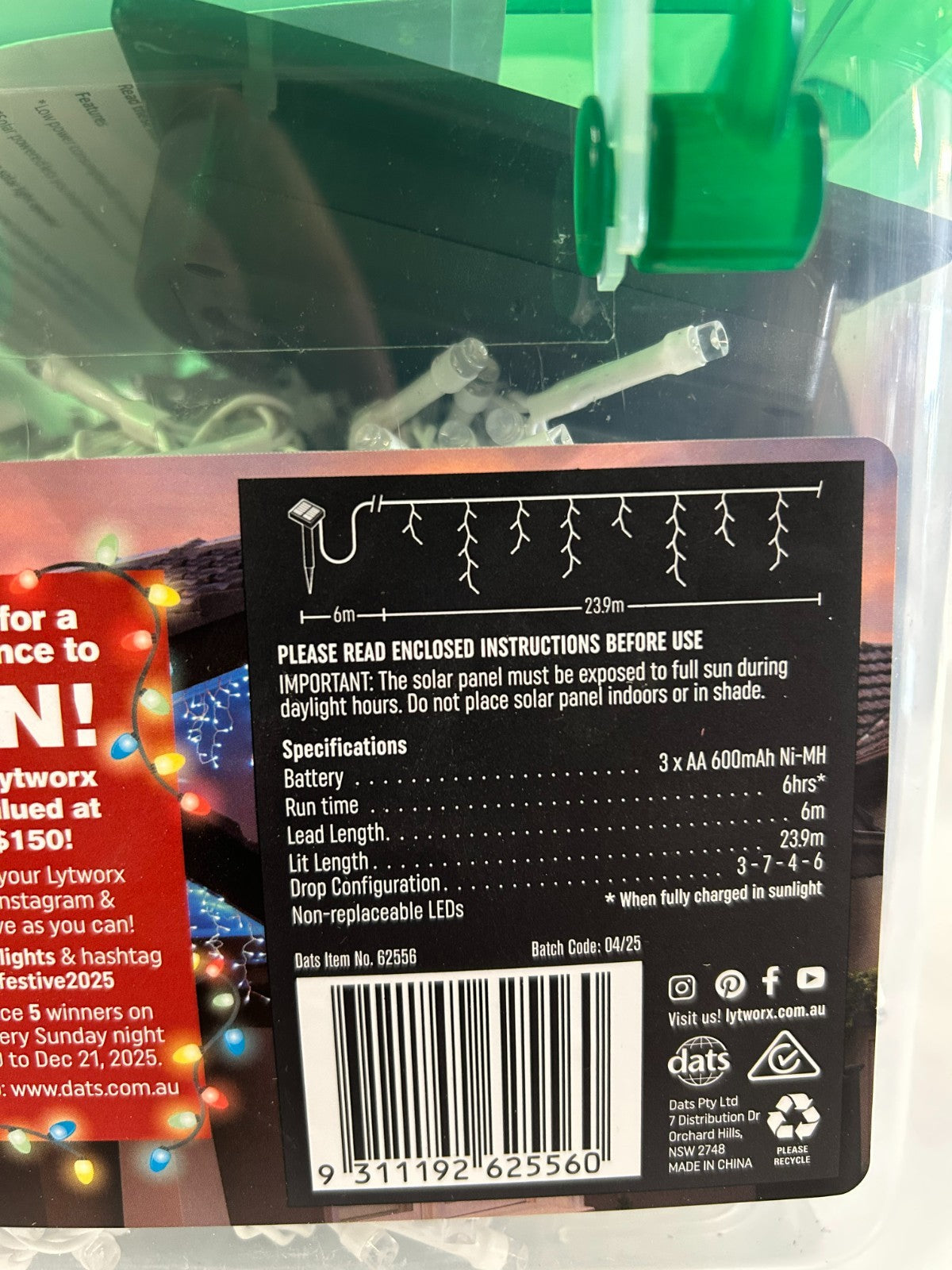 Lytworx Blue Icicle Lights 1200 LED Solar Powered Hanging Xmas Decor 23.9m