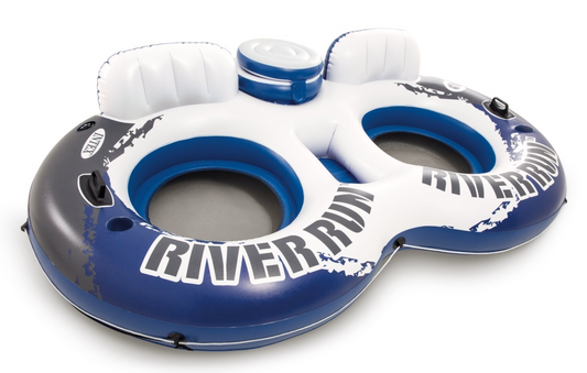 Intex River Run 2 Person Inflatable Lounge Floating Tube Float with Drink Cooler