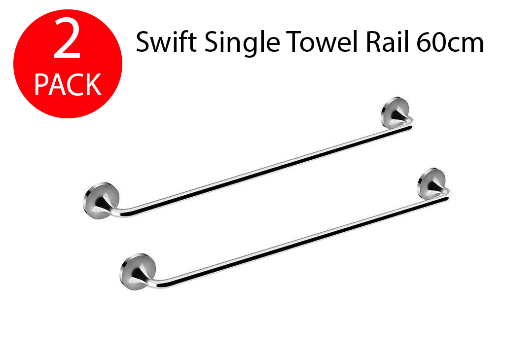 2x Johnson Suisse Swift Single Towel Rail Rack Holder Wall Mounted Chrome 60cm