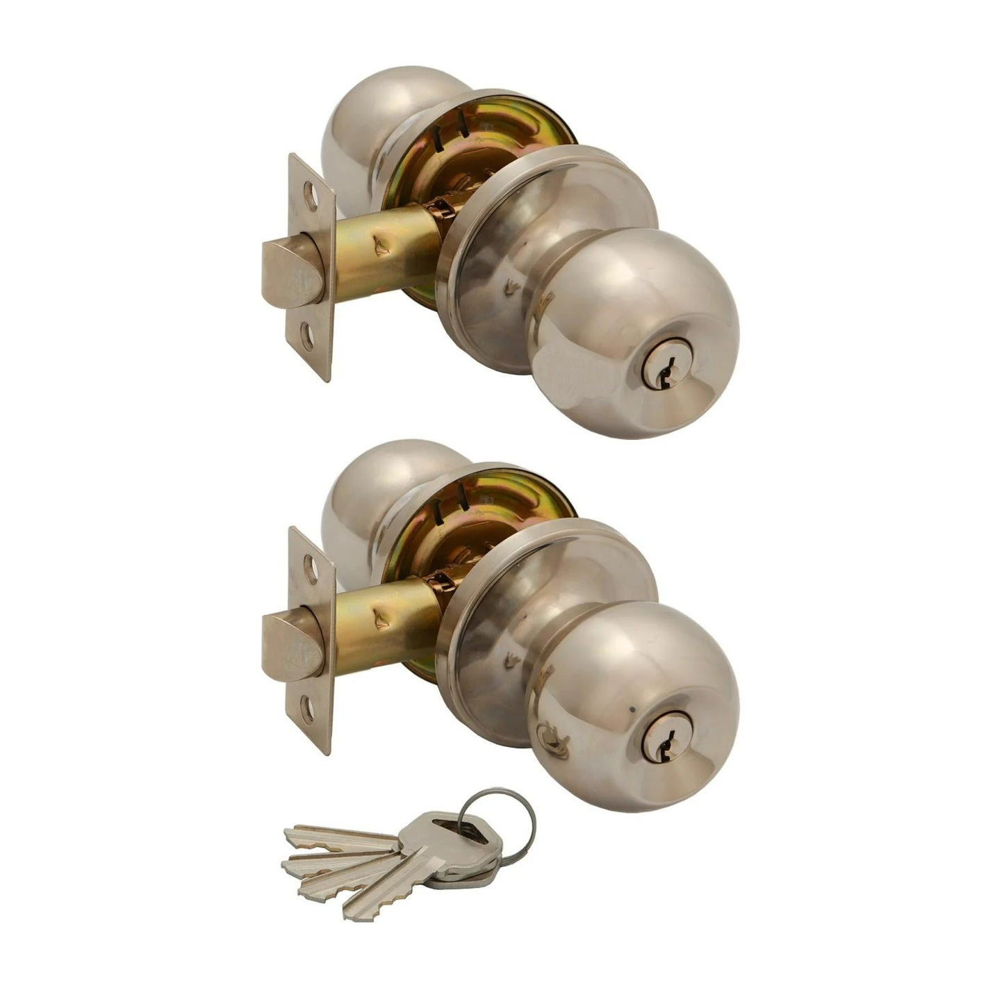 Ikonic Door Knob Handle Bright Chrome Ruby Entrance Set 2 Pack