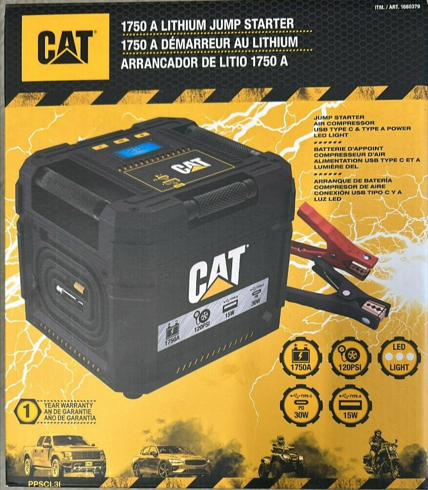 CAT 4 In 1 Portable Jump Starter Lithium Air Compressor Power Station 1750 Amp