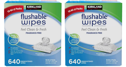 Kirkland Signature Flushable Wipes Wet Moist Ultra Soft Towelettes 2X 640 Count