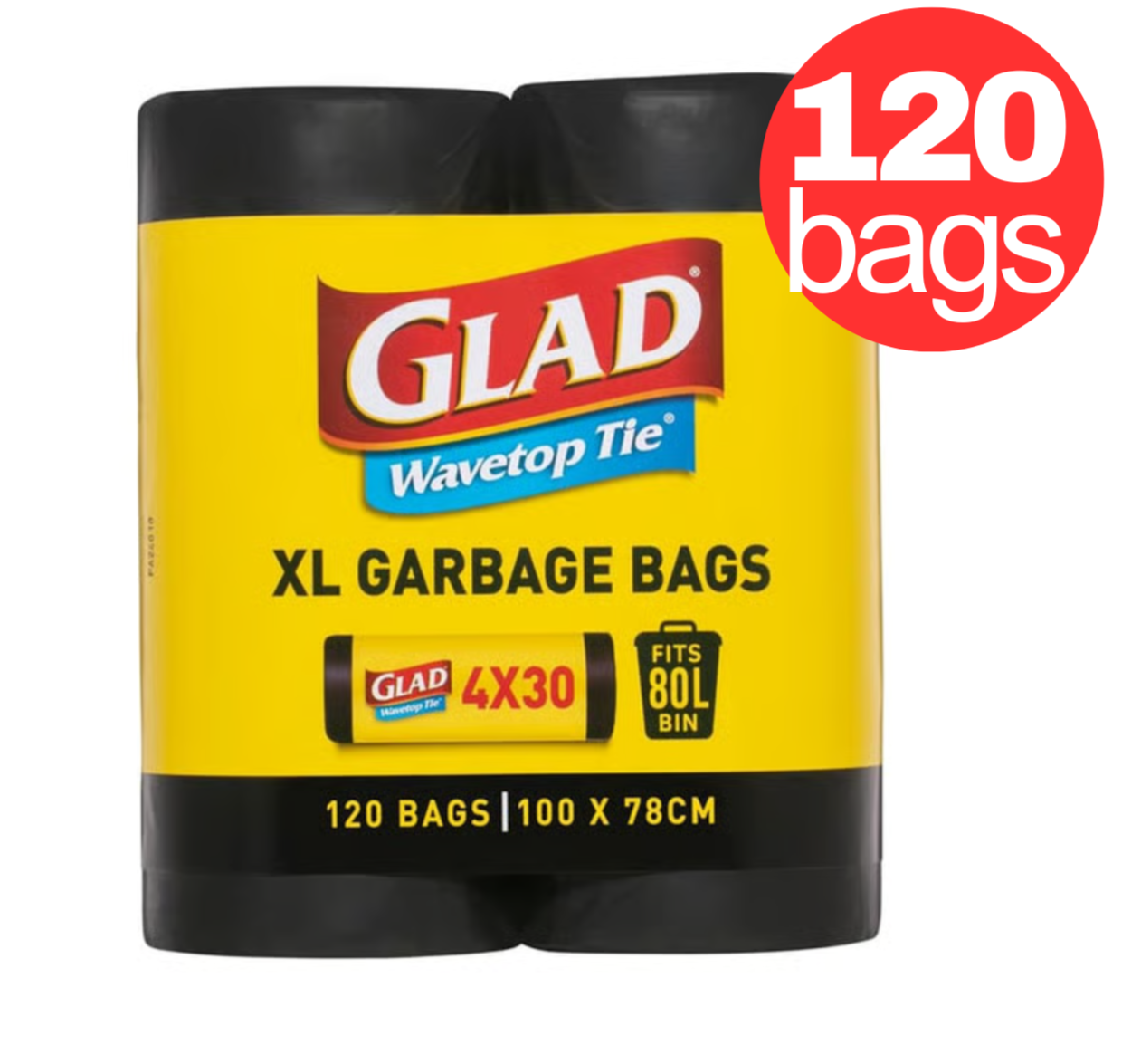 Glad Wavetop Tie XL Garbage Bags 100 x 78cm Disposable Waste Bin Liners 120 Bag