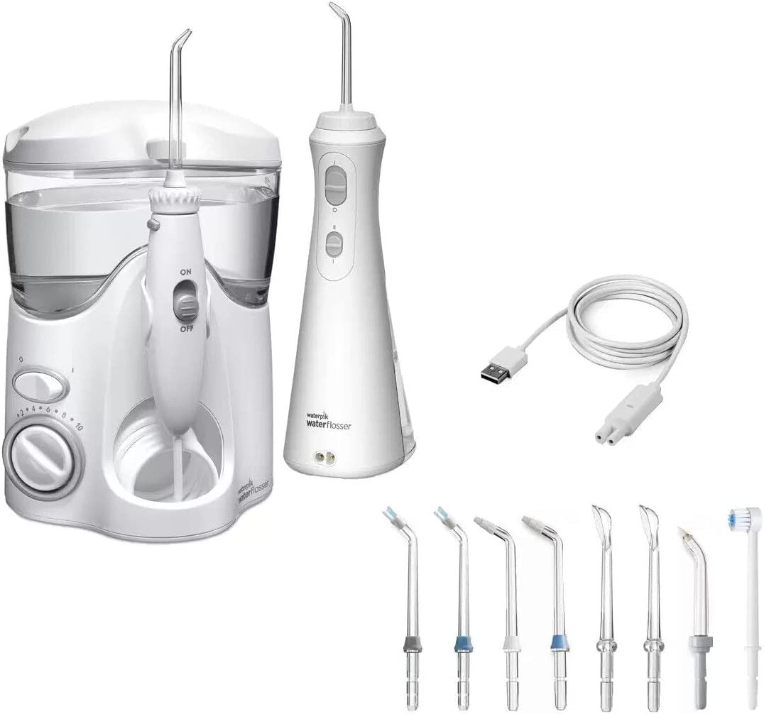 Waterpik Water Flosser Ultra + Cordless Plus Waterflosser Pack +10 Accessory Tip