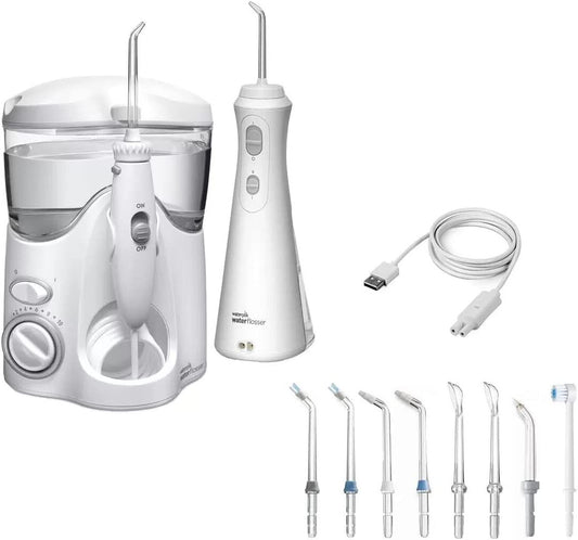 Waterpik Water Flosser Ultra + Cordless Plus Waterflosser Pack +10 Accessory Tip