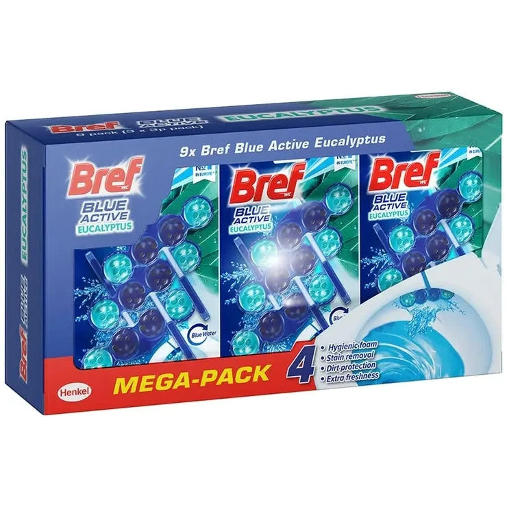 Bref Blue Active Eucalyptus Rim Block Toilet Bowl Cleaner  Freshener 9 x 50g