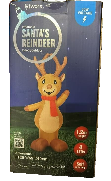 Lytworx 120cm Inflatable Santa's Reindeer Low Voltage Garden Xmas Decoration