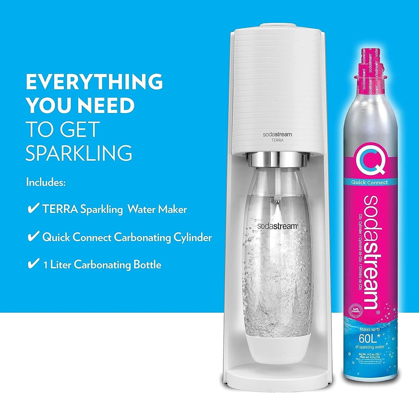 SodaStream Soda Maker Terra Megapack Sparkling Water + 2 x 1L Bottle