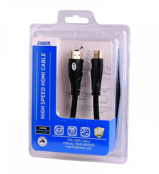 Laser 2m HDMI V2.0 Cable Premium 18Gbps Up to 4K @60Hz Ethernet Audio Video