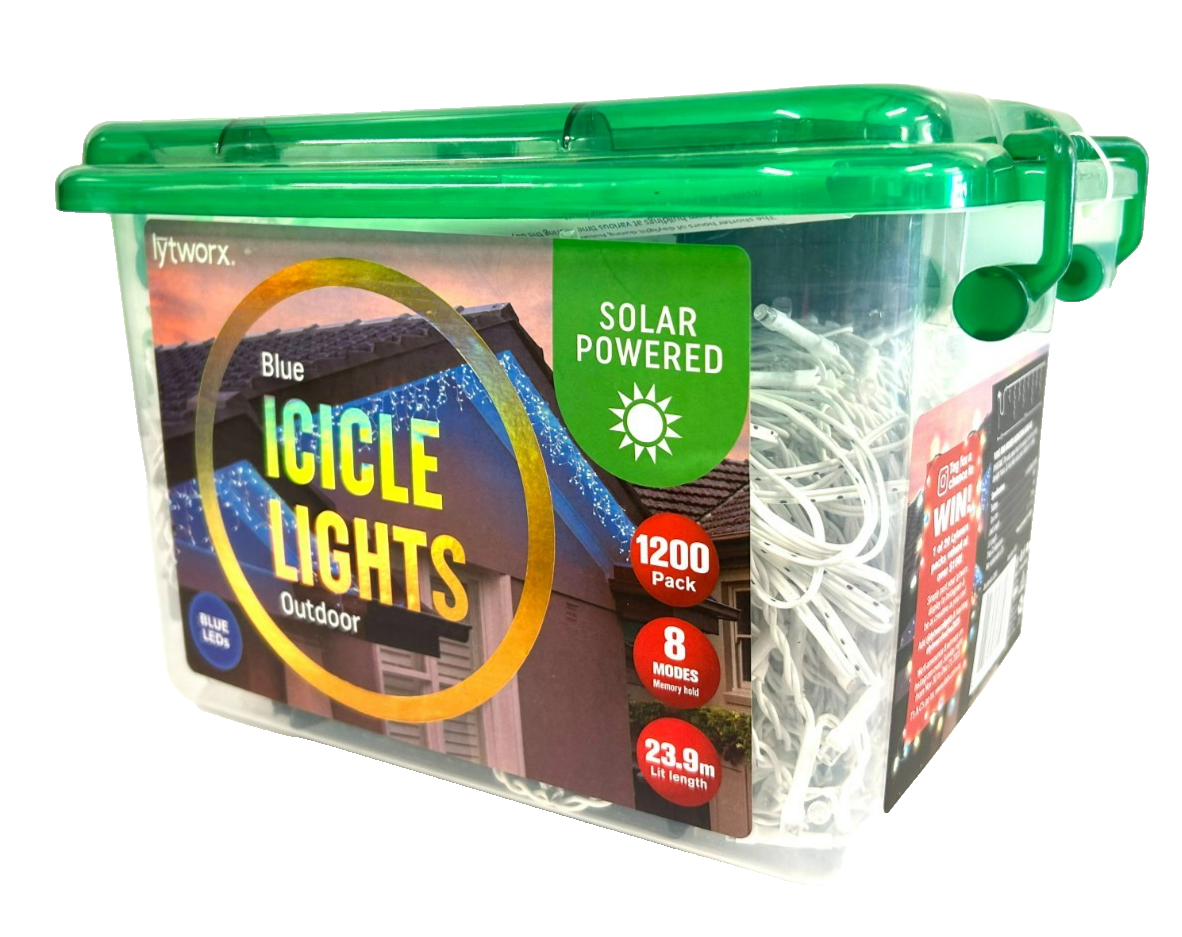 Lytworx Blue Icicle Lights 1200 LED Solar Powered Hanging Xmas Decor 23.9m