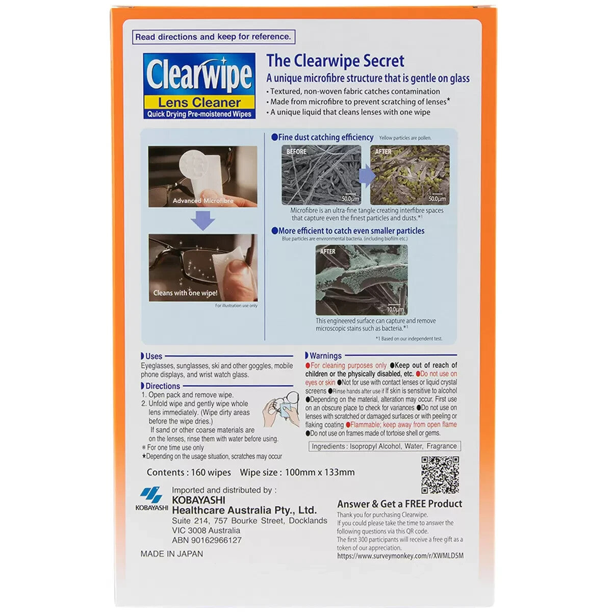 Clearwipe Lens Cleaner Soft Microfibre Clean Tablets Glasses Wipes 160 Pack