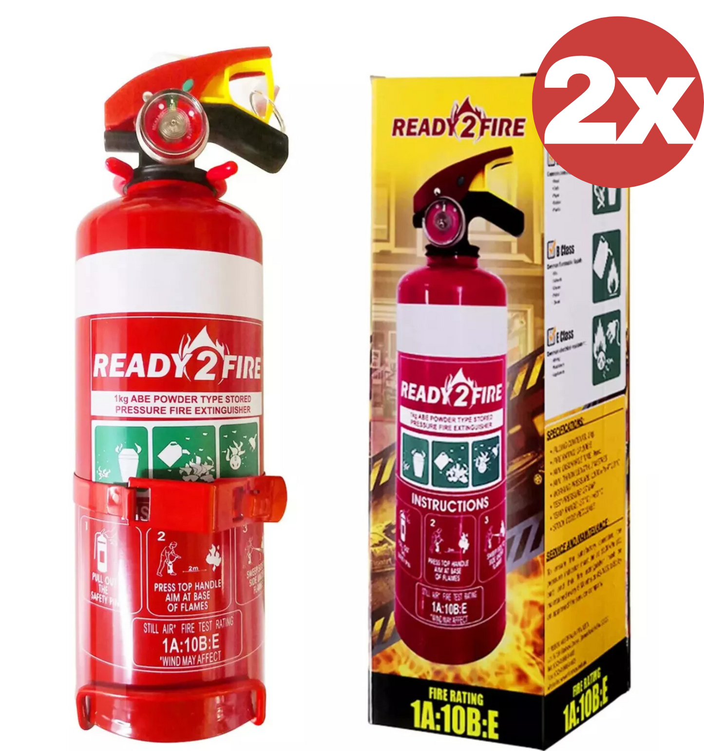 2x Ready 2 Fire Extinguisher 1kg ABE Dry Powder Car Boat Home Caravan Pro