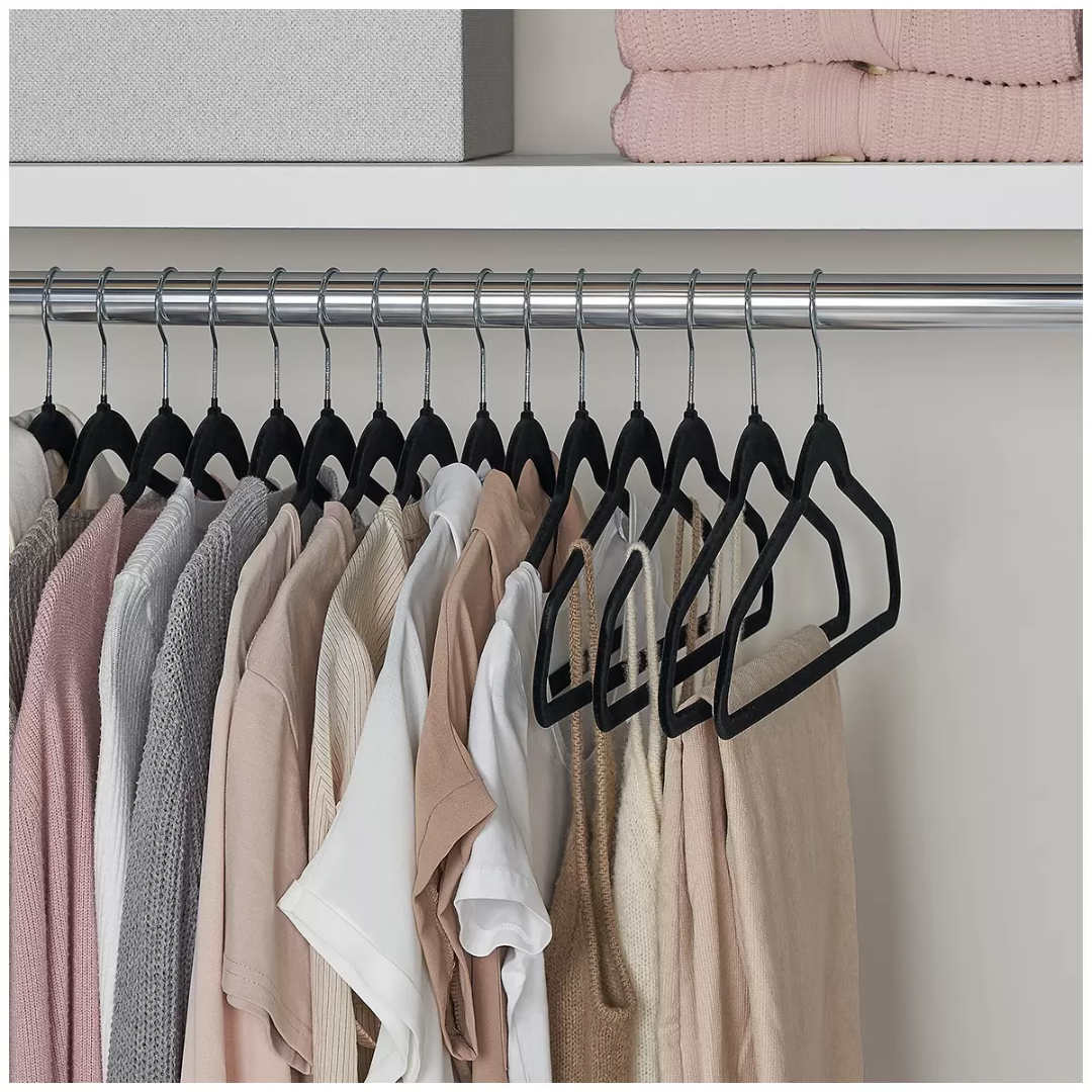 50 x Coat Hangers Black Bulk Cloth Felt Hanger Non Slip Ultra Thin
