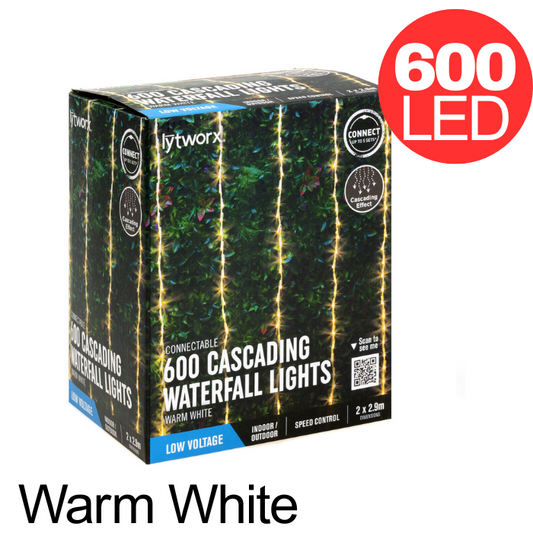 Lytworx Cascading Waterfall Lights 600 LED Low Voltage Xmas Decor Warm White