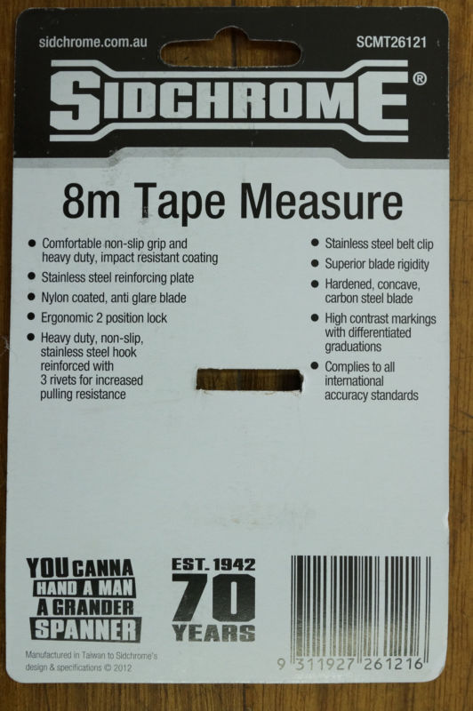 Sidchrome Measuring Tape Measure Ruler 8m Metric Stainless Steel W/ Lock Tool