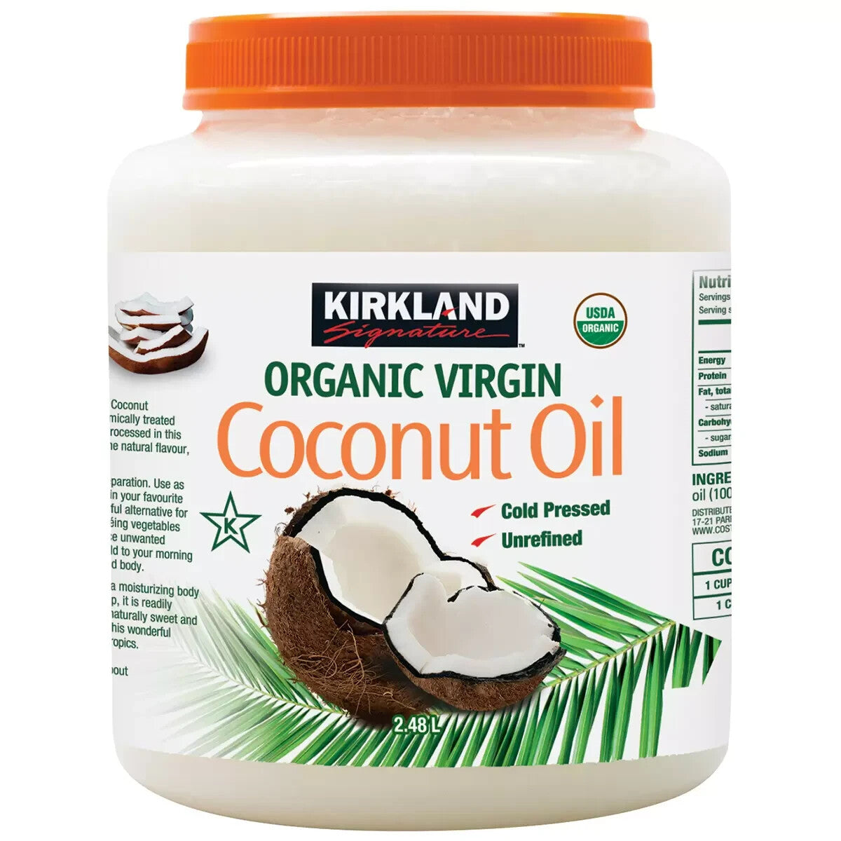 Kirkland Signature Organic Coconut Oil Virgin Cold Pressed Unrefined USDA 2.48L