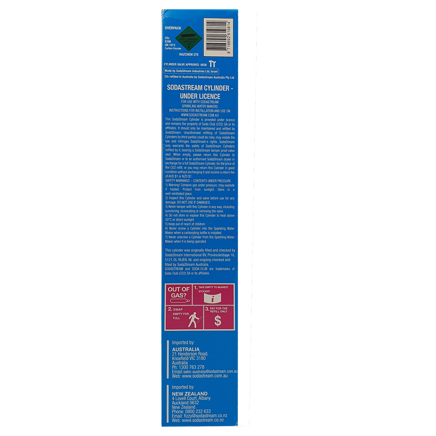 60L Sodastream Spare Gas Cylinder Refill Soda Stream Maker Beverages Pack of 2