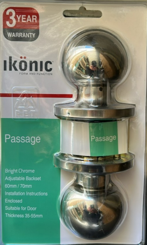 Ikonic  Ruby Passage Thickness Door Knob Handle Set Bright Chrome