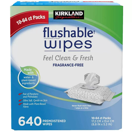 Kirkland Signature Flushable Wipes 640 Count Wet Moist Ultra Soft Towelettes