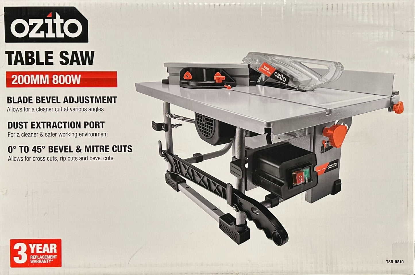 Ozito Table Saw 200mm Corded Electric Wood Cutter Motor Bevel Adjustment 800W