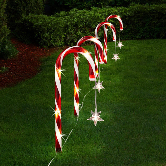 Lytworx Christmas Decor Outdoor Solar Candy Cane Hanging Stars Stake Lights 4PCS