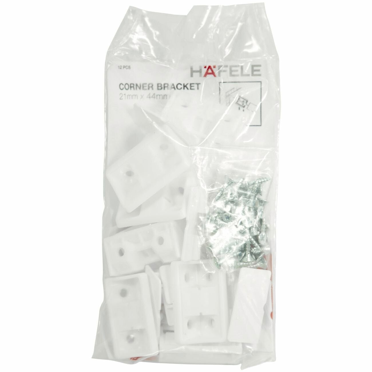 Hafele 21 x 44 mm Corner Bracket Plastic Connector Assembly Brace 12 Pack