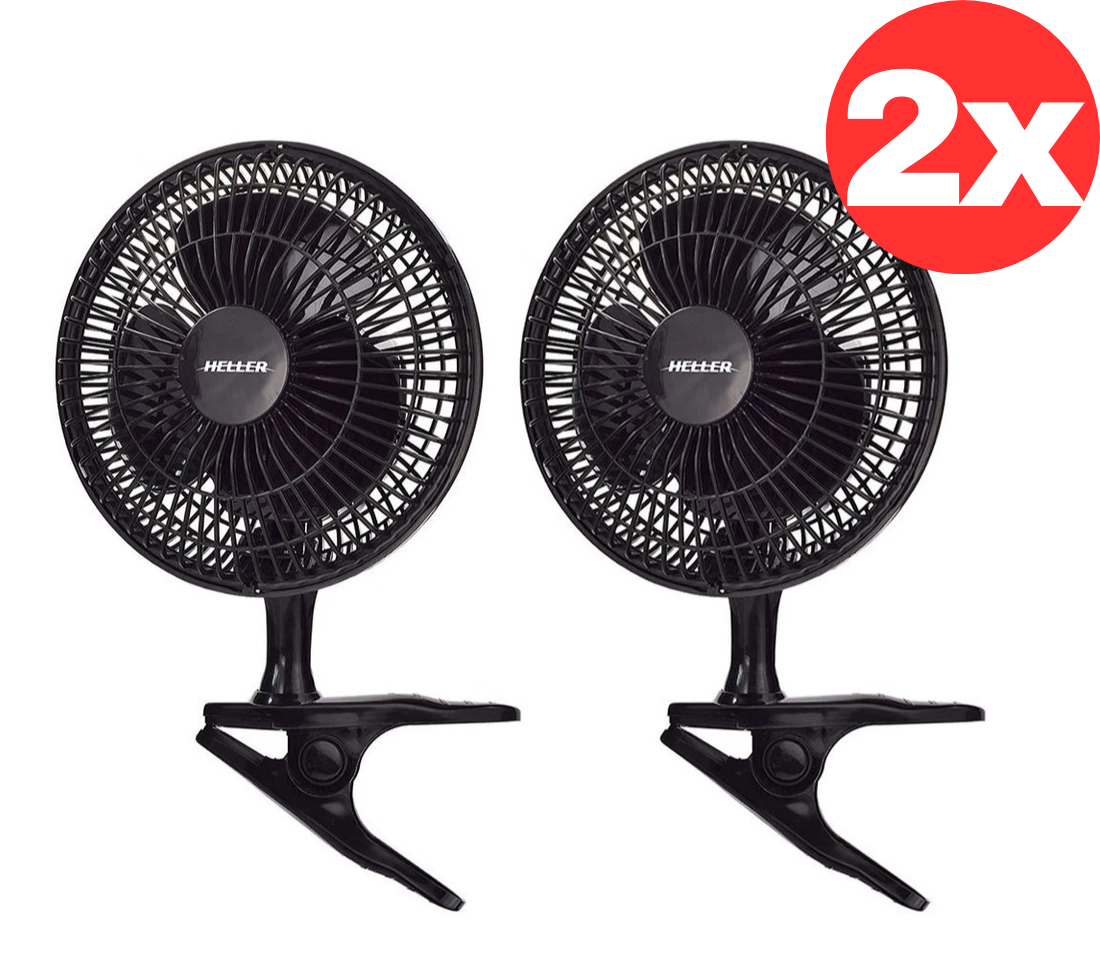 2x Heller 15cm Clip Fan Desk Personal Tilt Portable Air Cooling Cooler Black