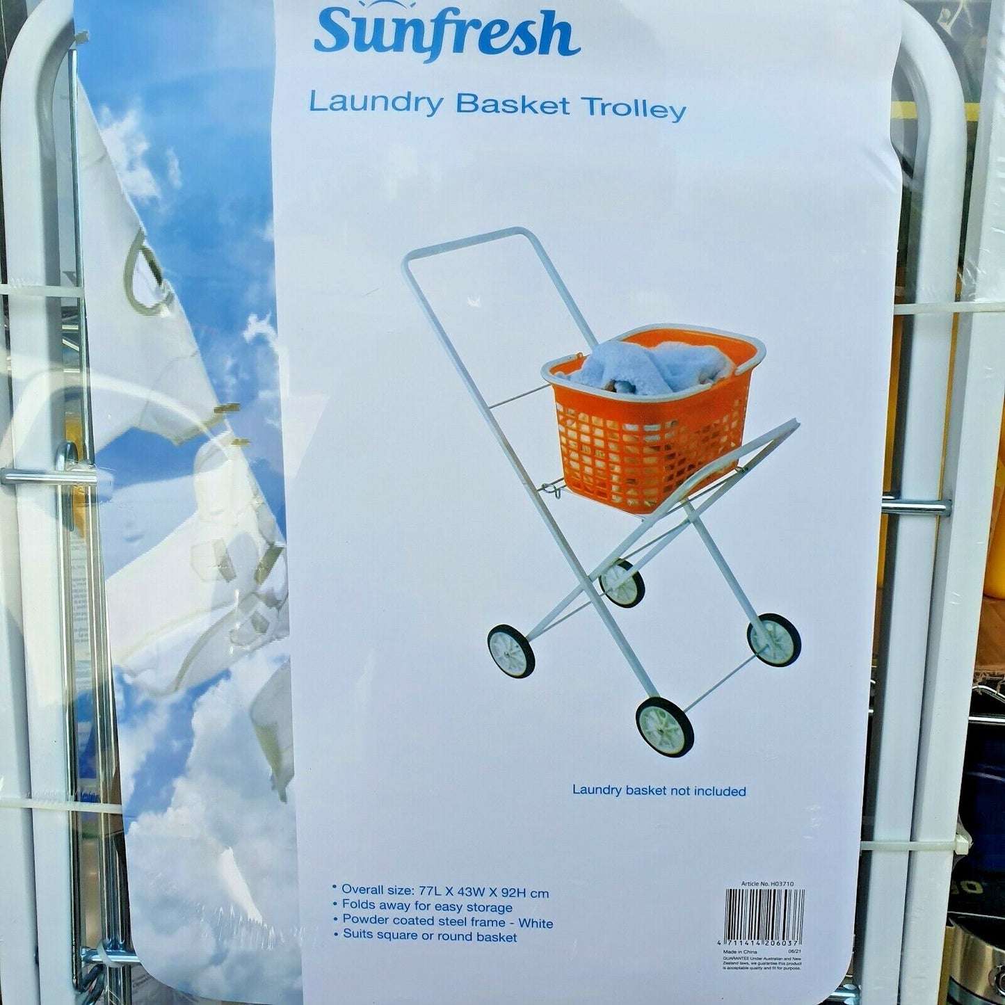 Sunfresh Folding Laundry Trolley Cart Clothing Collapsible White Steel