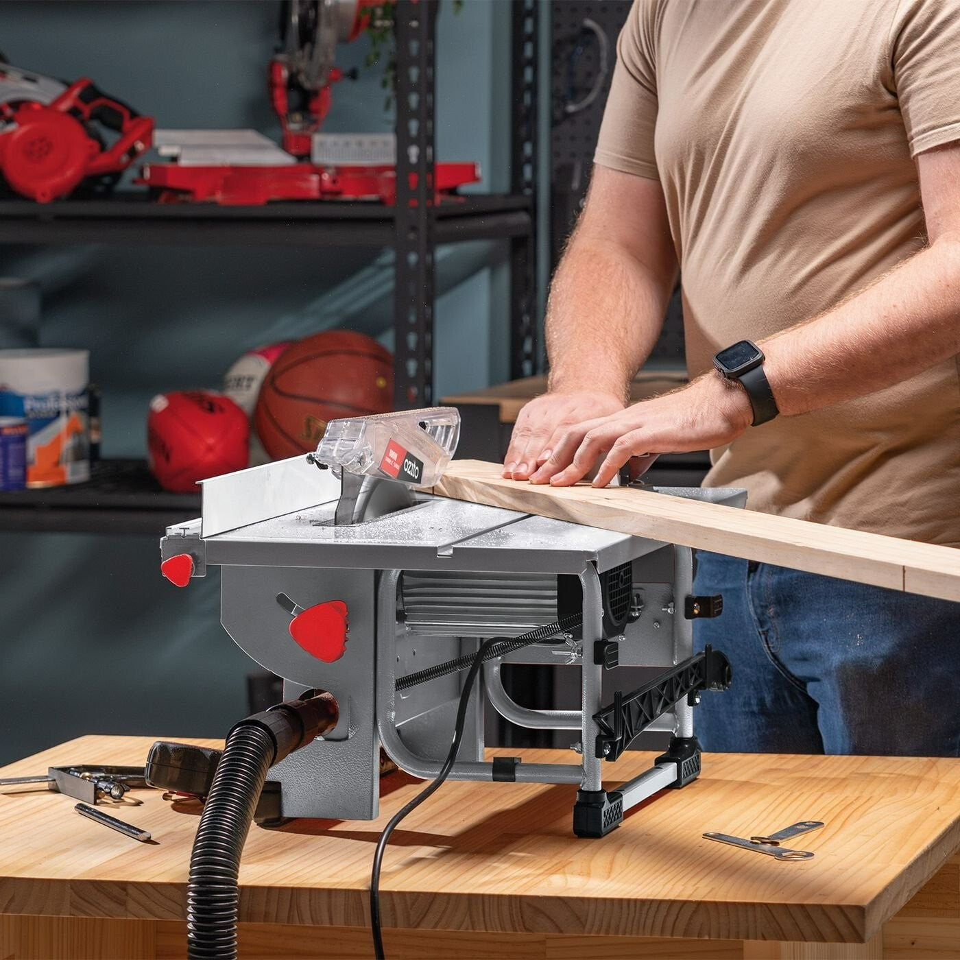 Ozito Table Saw 200mm Corded Electric Wood Cutter Motor Bevel Adjustment 800W