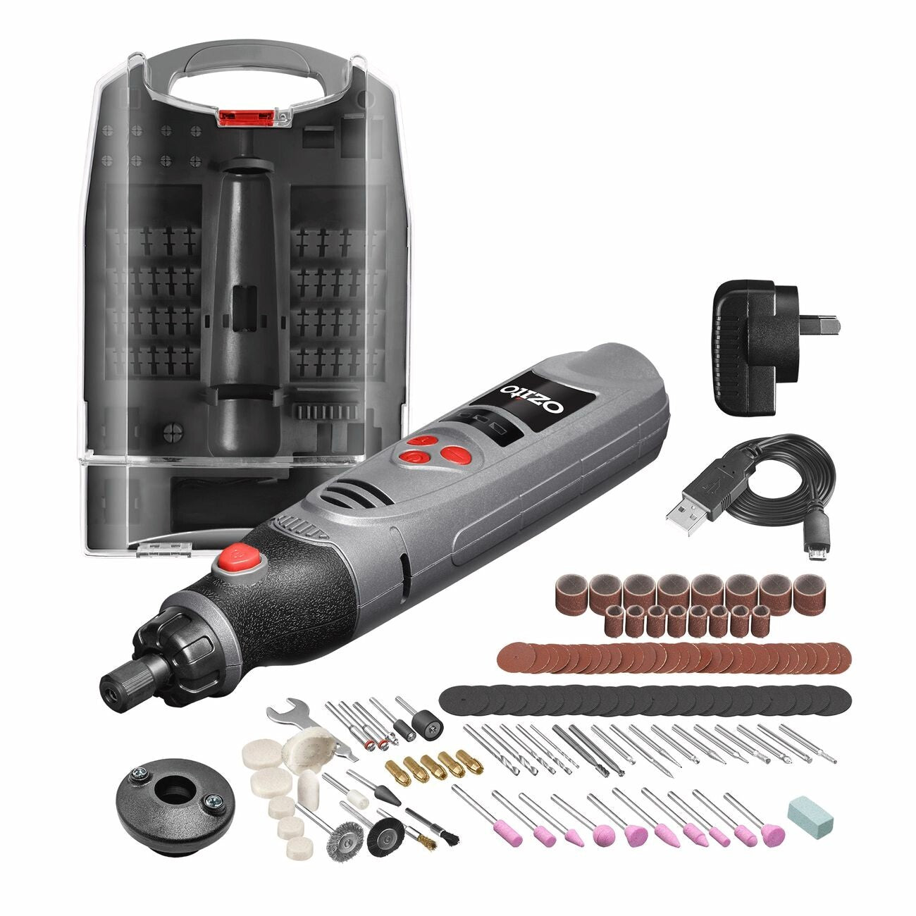 Ozito 3.6V Cordless Micro Rotary Multi Tool Dremel + 118 Accessories & Case Kit