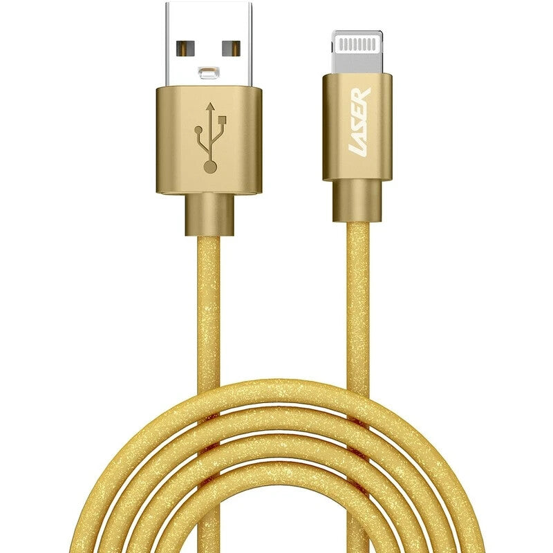 Laser Charging Cable USB A Braided iPhone iPad AirPods Charger Cord Gold 2M