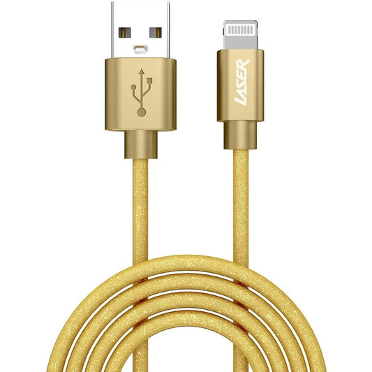 Laser Charging Cable USB A Braided iPhone iPad AirPods Charger Cord Gold 2M
