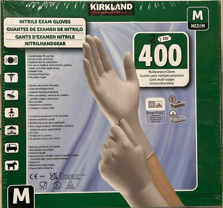 Kirkland Signature Disposable Gloves Nitrile Exam Safety Medium 400 Count